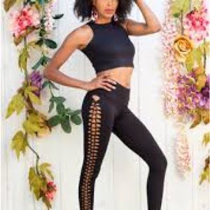 Set of Two Festival Leggings ✨✨ Black Cut-out and Metallic 🤍 Warrior Wit…